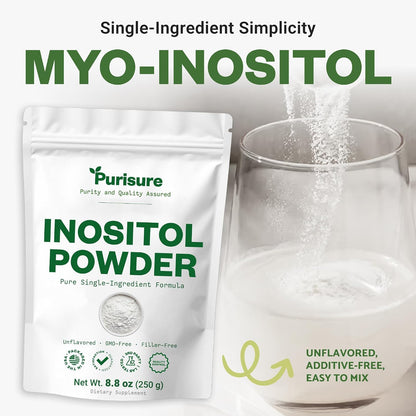 Purisure Inositol Powder (250g) - Pure Inositol for Hormonal Balance, Fertility Support & Brain Wellness - Vegan, Non-GMO, 500 Servings