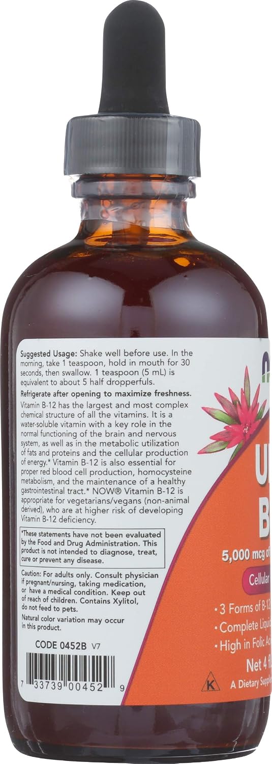 NOW Supplements, Ultra B-12 Liquid with Folic Acid, 118 ml - görsel 3