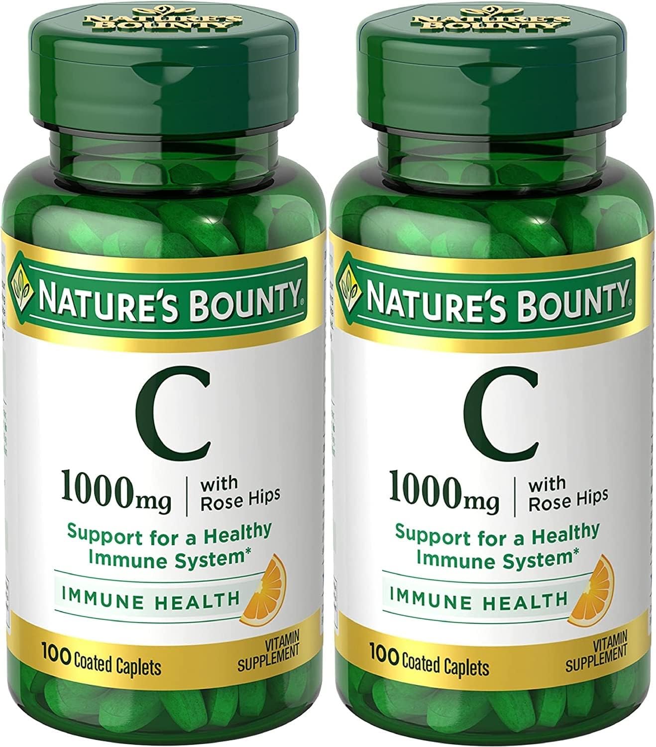 Nature's Bounty Vitamin C + Rose Hips, Immune Support, 1000mg, Coated Caplets, 100 Count (Pack of 2) - görsel 1