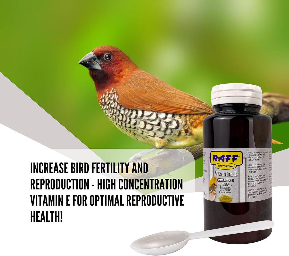 Raff Vitamin E Powder for Birds 100g – Powdered Vitamin E Supplement for Singing, Fertility and Breeding - görsel 2