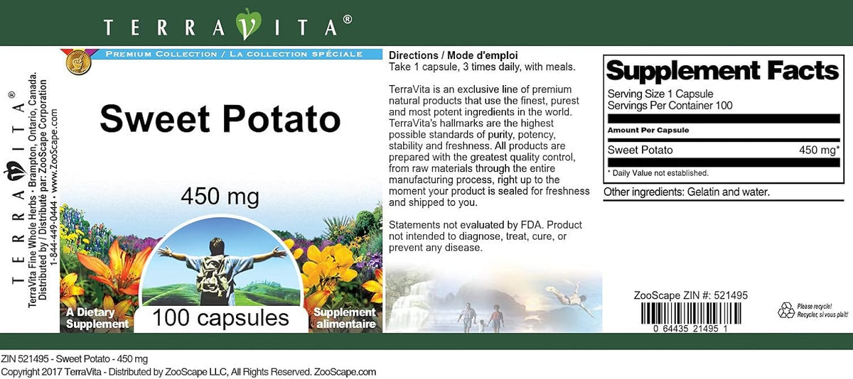 Sweet Potato 450 mg Food Supplement - 100 Capsules (3-Pack) | TerraVita - görsel 3