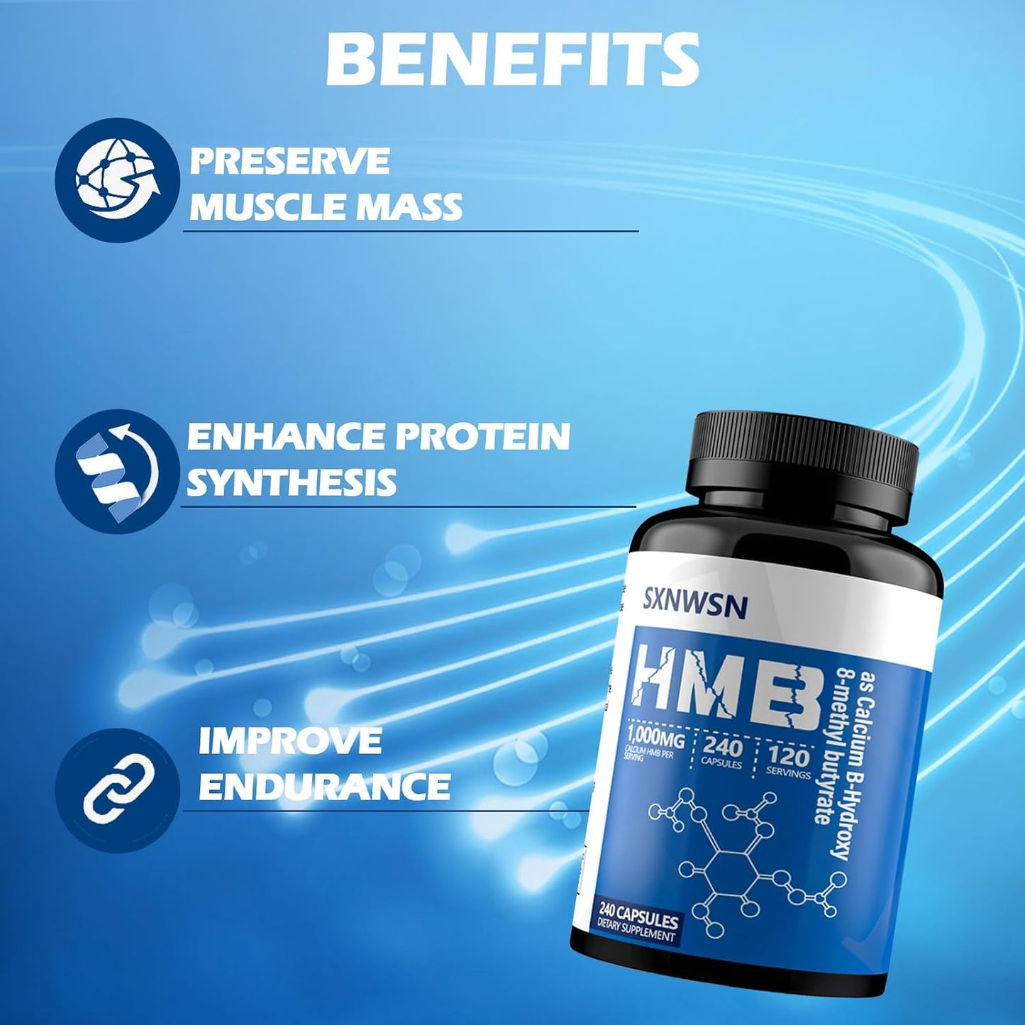 HMB Supplement 240 Capsules – 1000mg Calcium HMB per Serving for Muscle Growth, Strength and Fast Workout Recovery - görsel 4