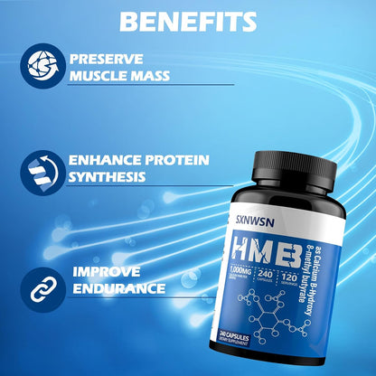 HMB Supplement 240 Capsules – 1000mg Calcium HMB per Serving for Muscle Growth, Strength and Fast Workout Recovery
