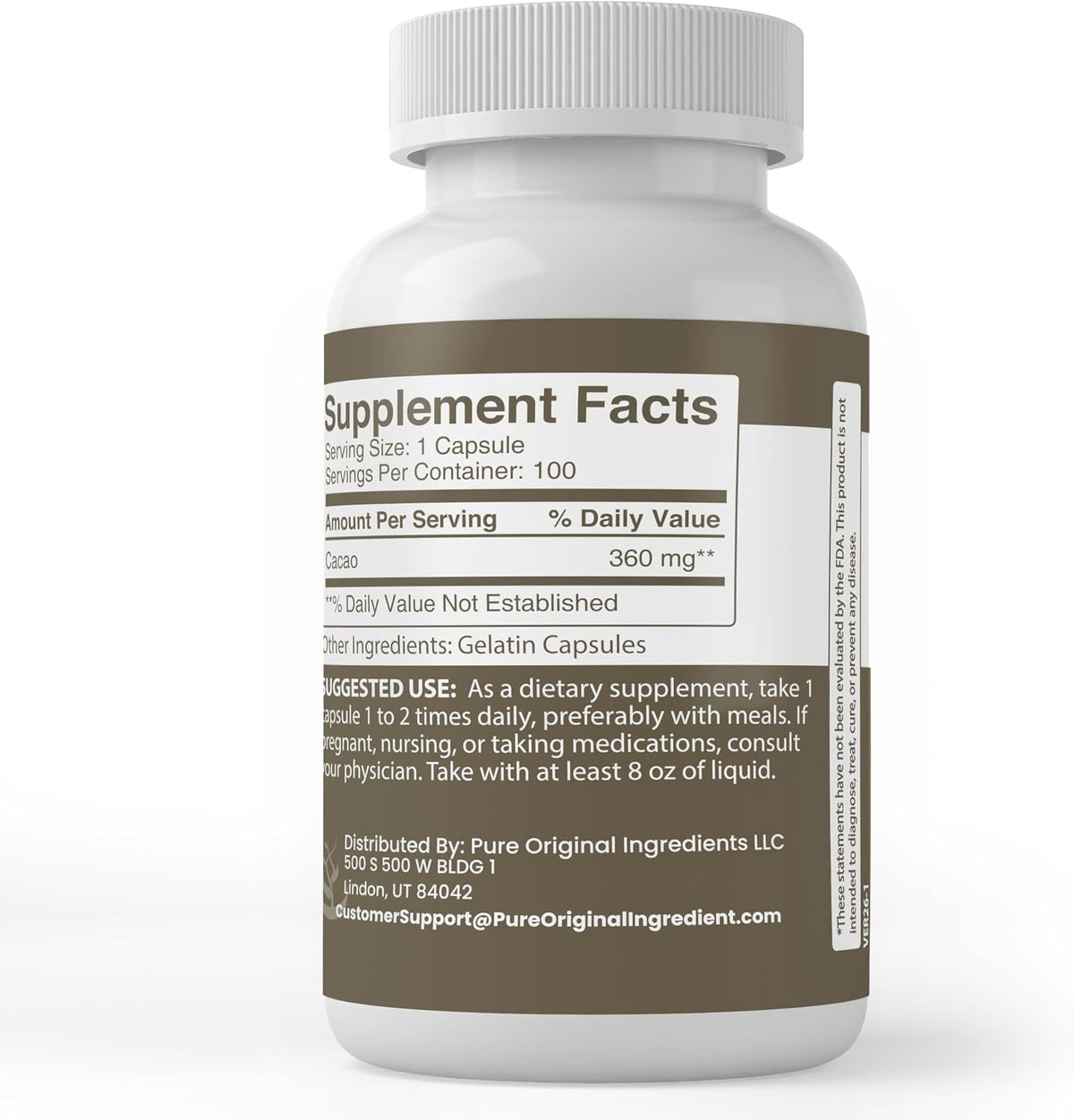 Pure Original Ingredients Cacao (100 Capsules) – Pure, Additive-Free, Lab Verified - görsel 2