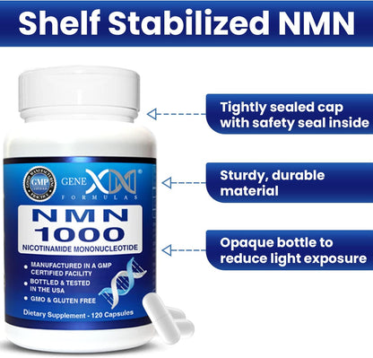 Genex Formulae NMN 1000mg Supplement - 99% Pure Shelf Stabilised - 120 Capsules
