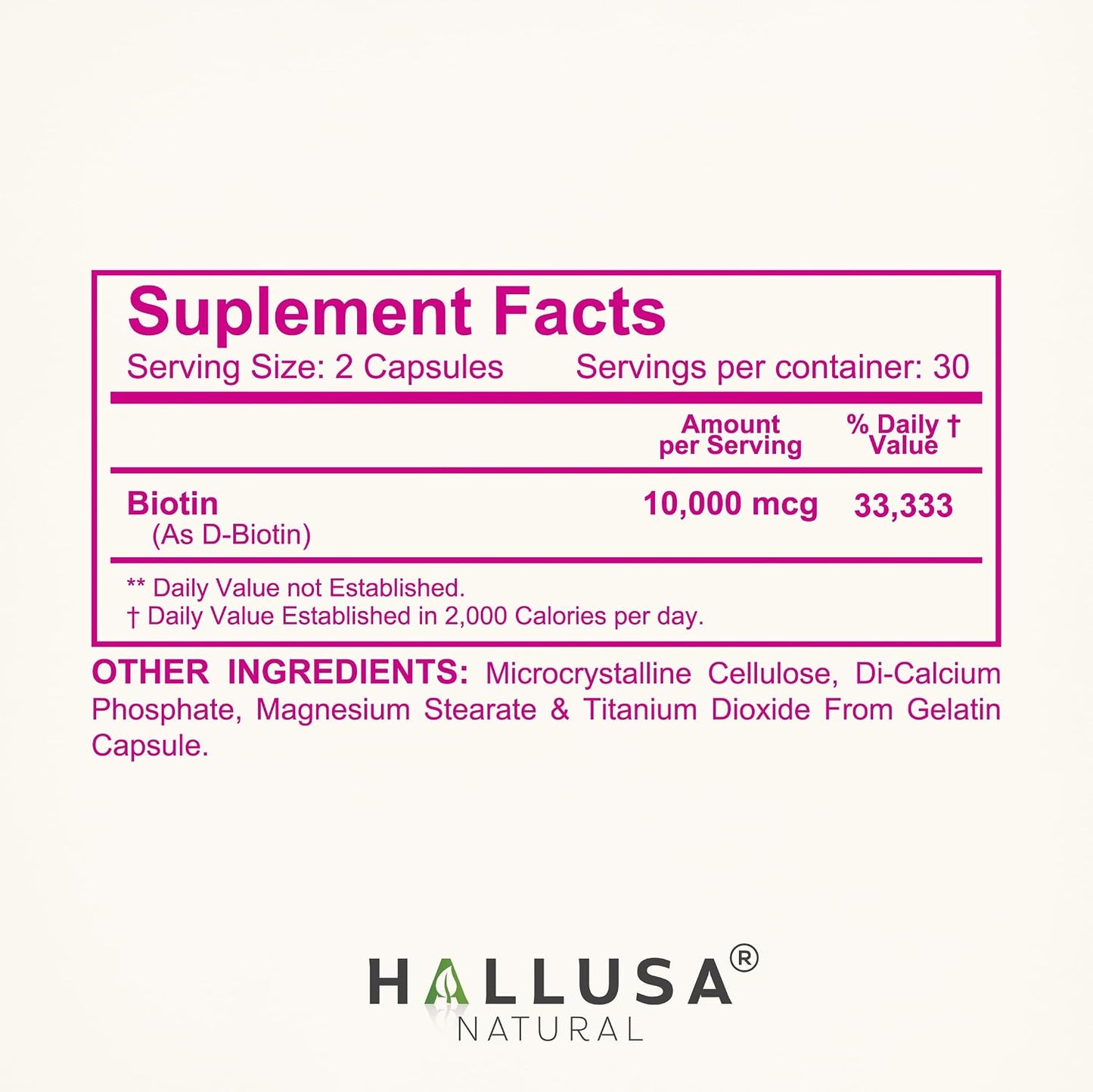 Hallusa Natural Biotin 10,000mcg, 60 Capsules - görsel 4