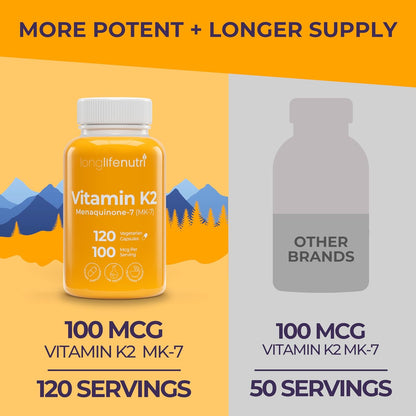 LongLifeNutri Vitamin K2 MK-7 100mcg – Bone & Circulation Support, 120 Capsules