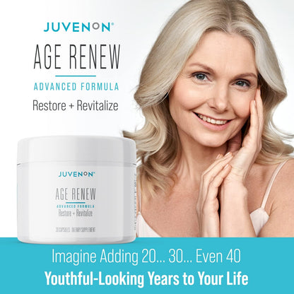 Juvenon AgeRenew Beta Glucan - Anti-Ageing & Immune Support with Zinc, Quercetin, Vitamins C & D