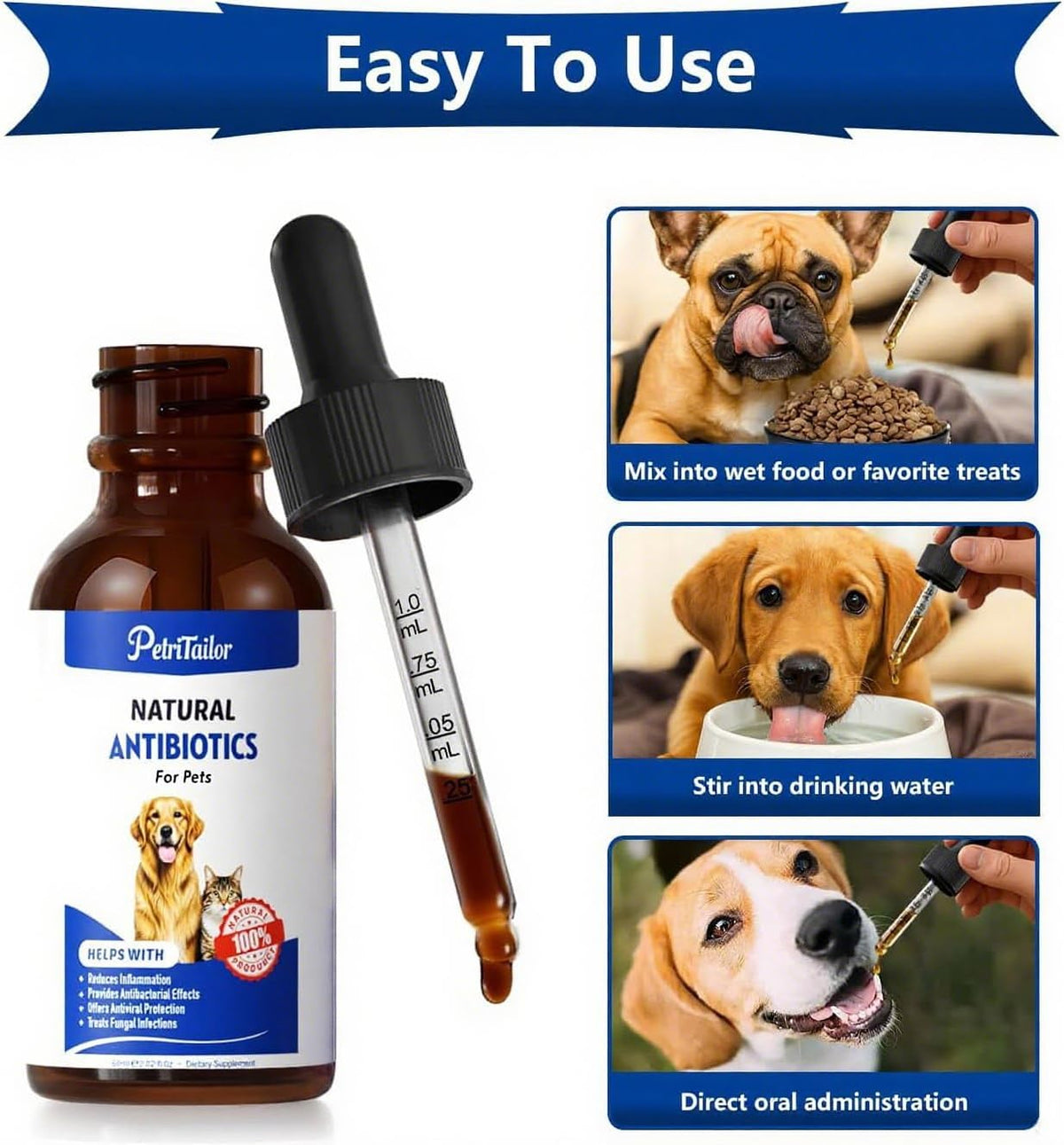 PetriTailor Natural Antibiotics for Dogs - Organic Herbal Supplement Liquid Drops - görsel 3