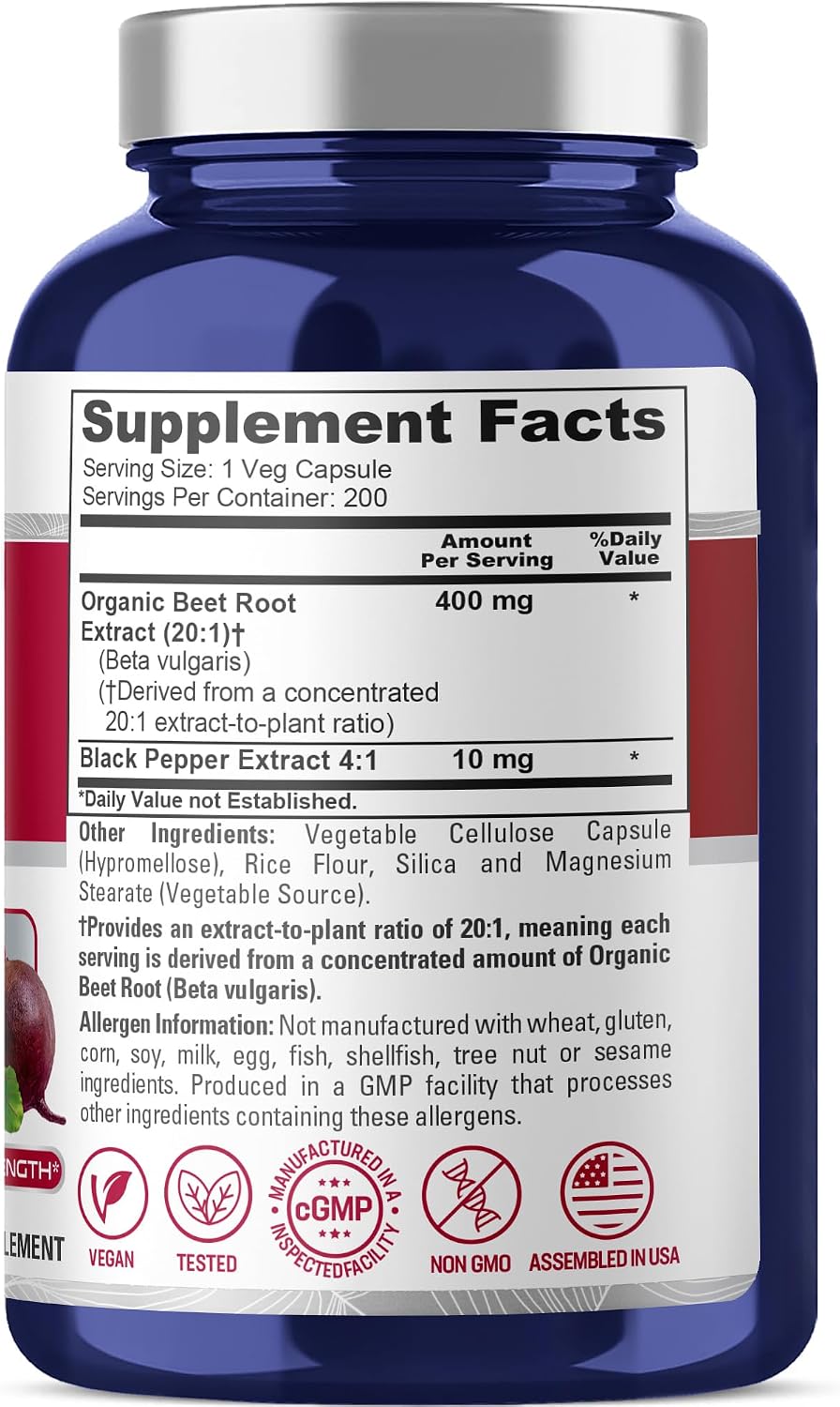 NusaPure Organic Beet Root, 400 mg, 200 Veg Capsules (Vegan, Non-GMO) - görsel 2