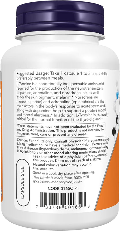NOW Supplements, L-Tyrosine 750 mg, 90 Vegetable Capsules