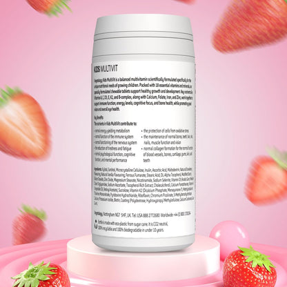VEGETOLOGY Kids Multivitamin Food Supplement – Vegan Chewable Multivitamin for Immune Function, Energy & Growth, 18 Essential Vitamins & Minerals – 60 Tablets, Strawberry
