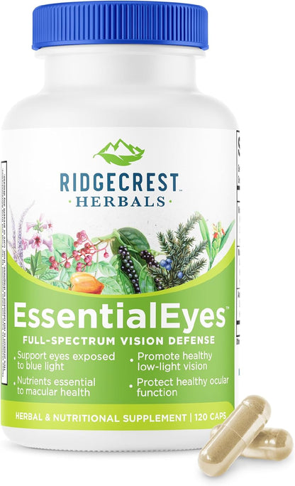 Ridgecrest Herbals EssentialEyes – Natural Eye Vitamin Supplement with Lutein, Zeaxanthin, and Bilberry Extract (120 Vegan Capsules)