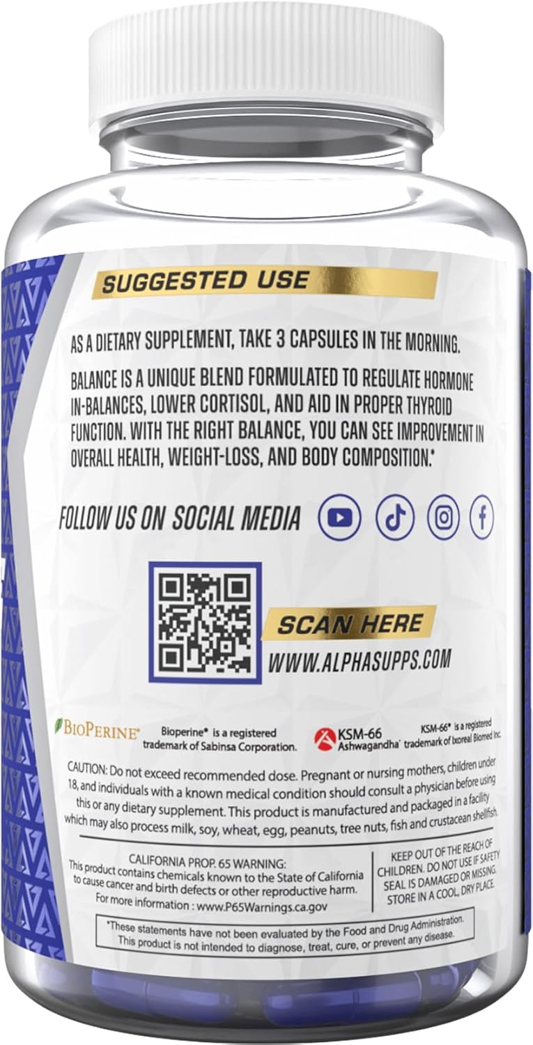 Alpha Supps - Alpha Balance | Hormonal and Healthy Stress Level Support | with Inositol and Ashwagandha | 90 Capsules - görsel 5