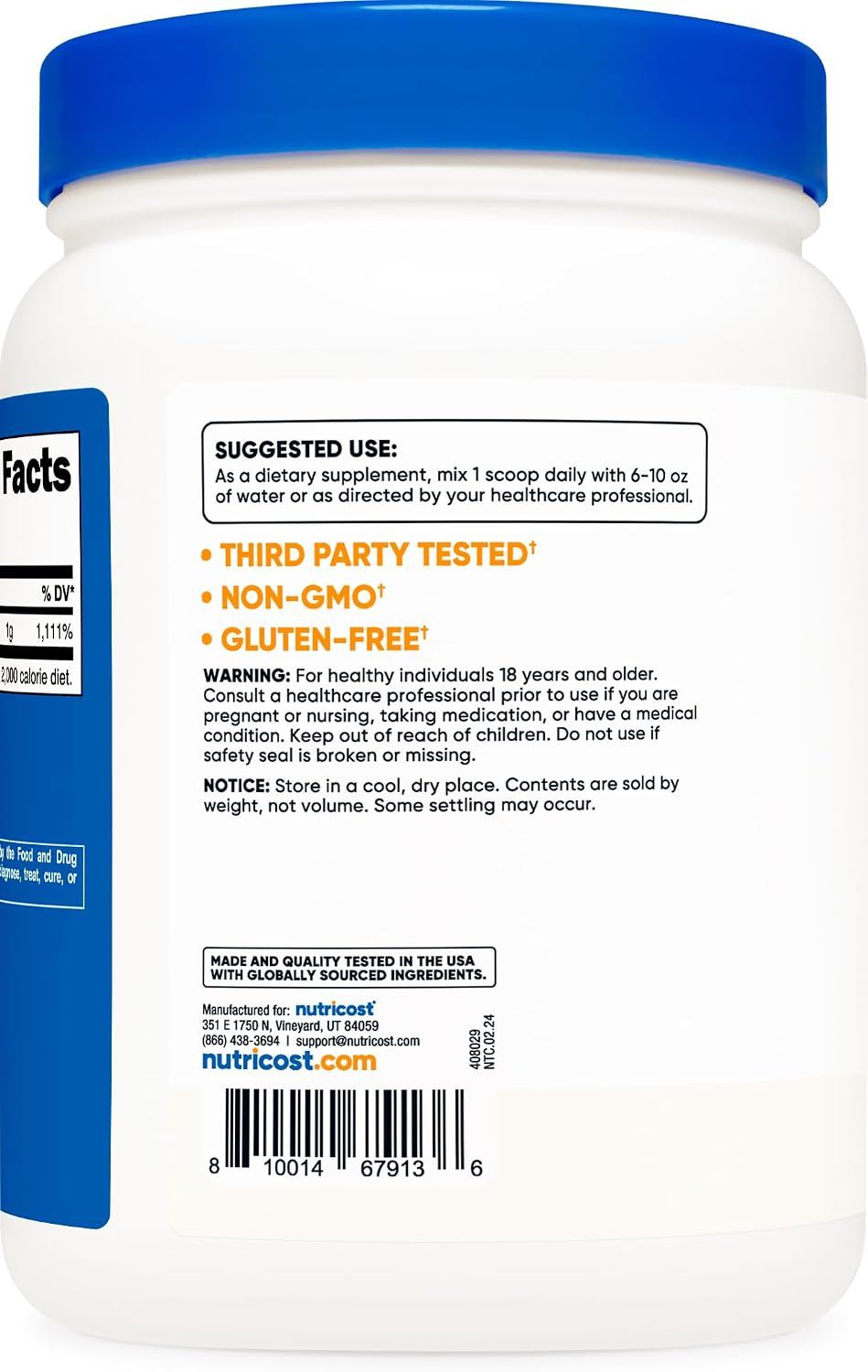 Nutricost Ascorbic Acid Powder (Vitamin C) 907 g - Gluten-free, Non-GMO - görsel 4