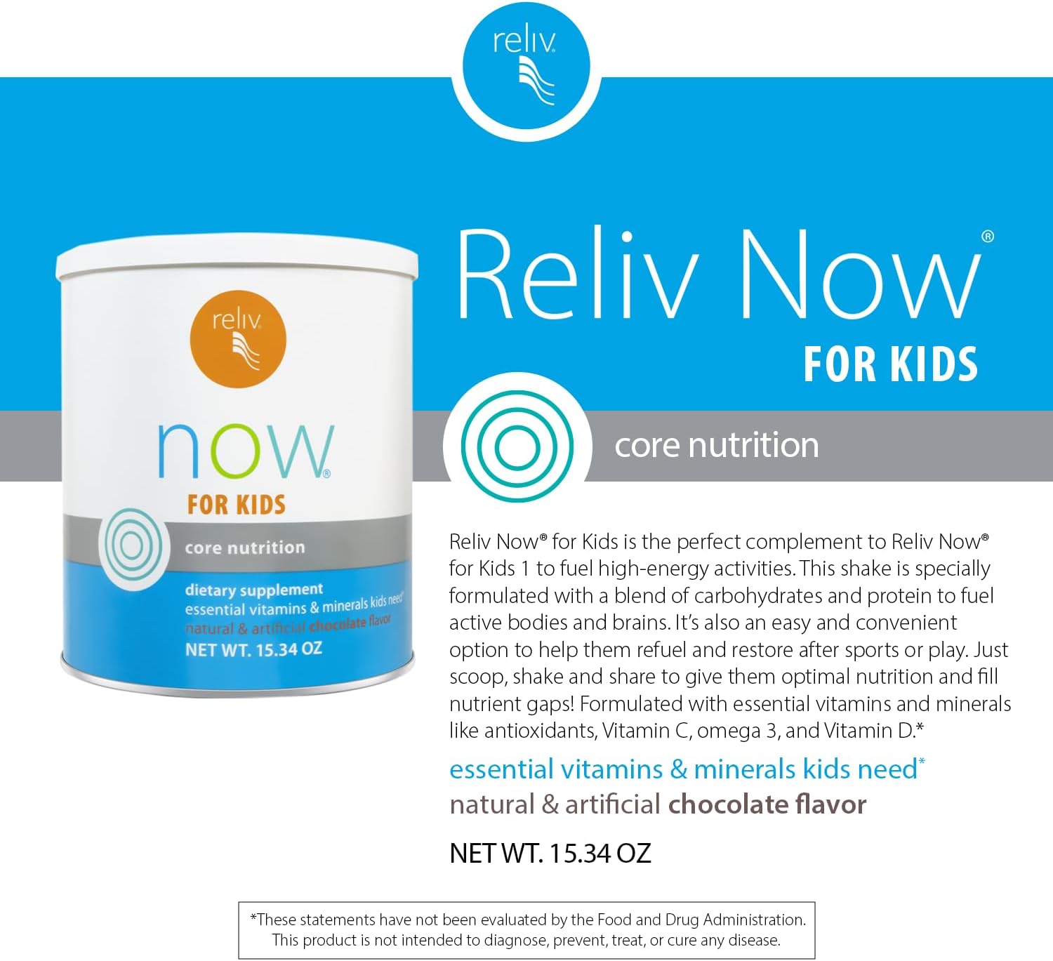 RELIV Now for Kids Chocolate Nutritional Shake with Essential Vitamins, Minerals and Protein, 15 Servings - görsel 3