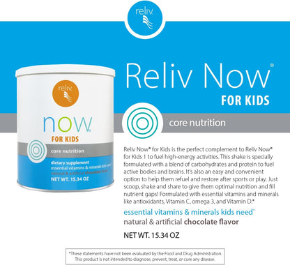 RELIV Now for Kids Chocolate Nutritional Shake with Essential Vitamins, Minerals and Protein, 15 Servings
