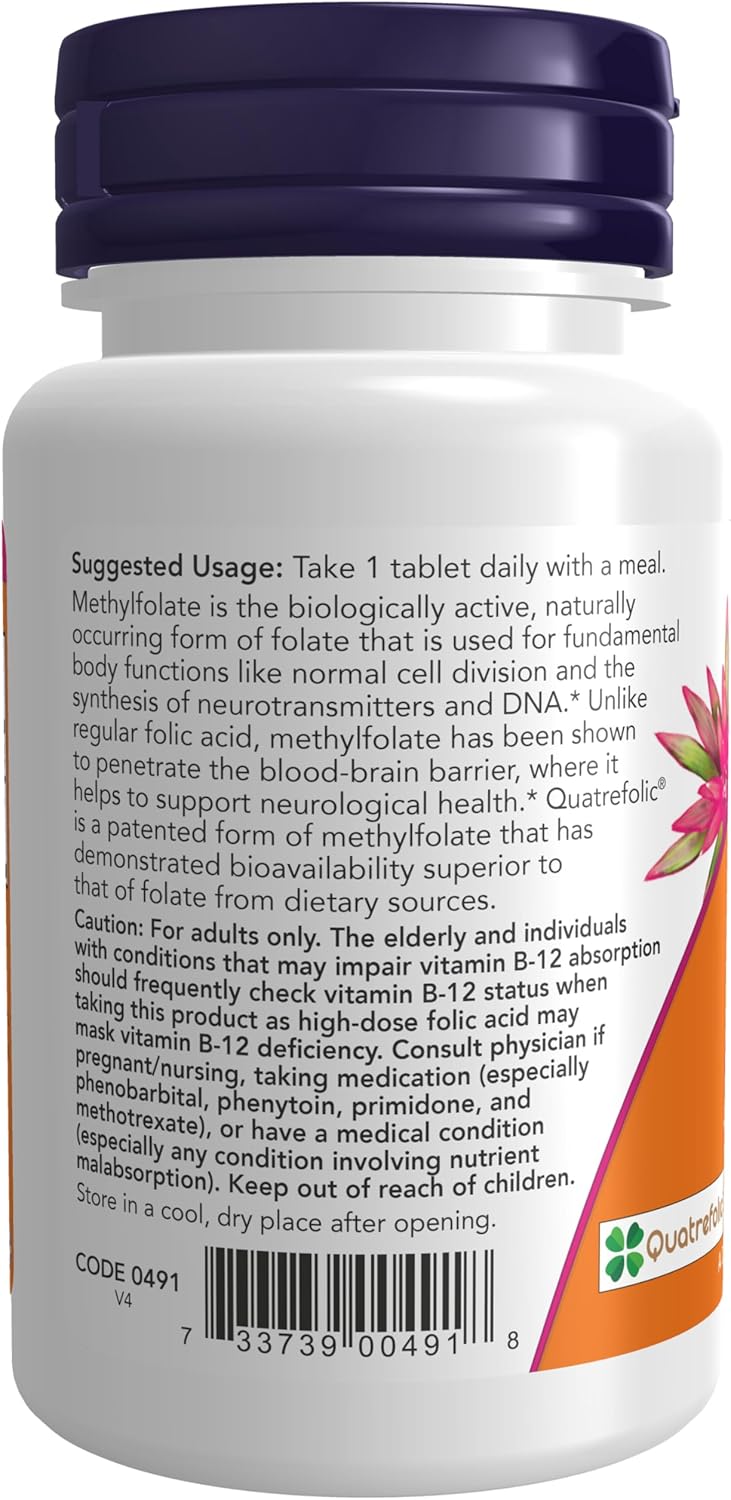 NOW Foods Methyl Folate 1,000 mcg, Metabolically Active Folate, 90 Tablets - görsel 3