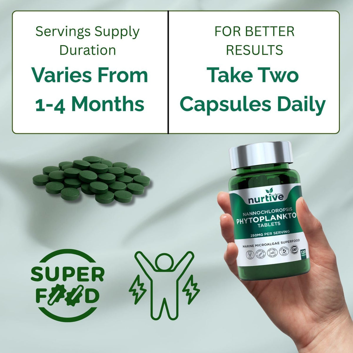 NURTIVE Nannochloropsis Phytoplankton Tablets – 250mg, 120 Tablets - görsel 9