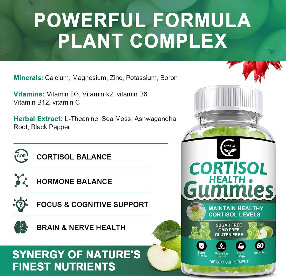 GORNVB Sugar-Free Cortisol Gummies, 9-in-1 Stress Relief & Relaxation Supplement - görsel 3