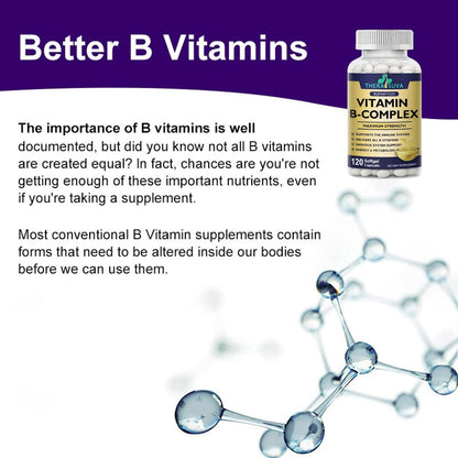 TheraSuva Vitamin B-Complex + CoQ10 + Vitamin C – Max Strength Food Supplement for Energy & Metabolism Support, 2 Month Supply, 120 Softgels