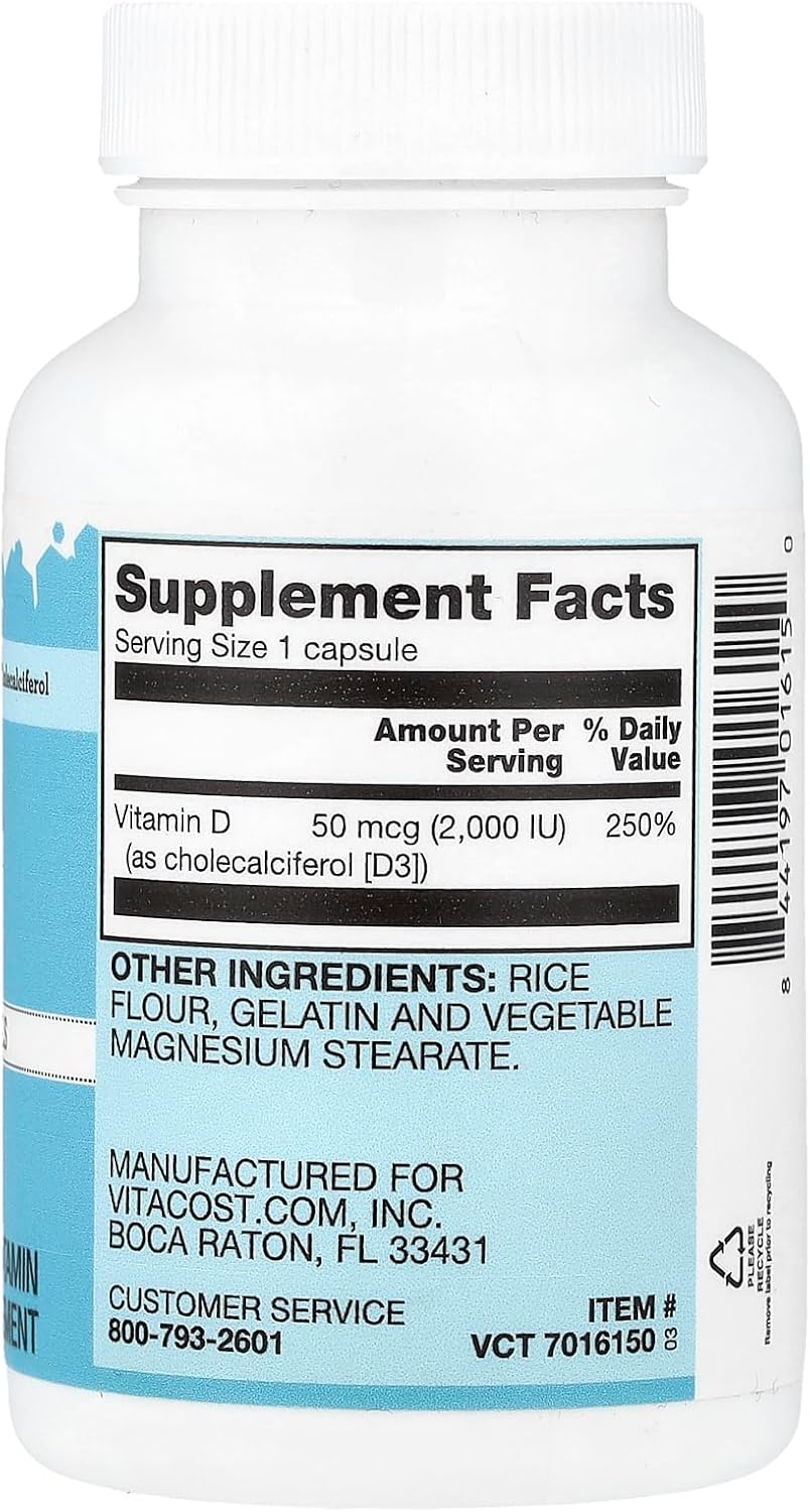 Vitacost Vitamin D3, 50 mcg (2000 IU), 200 Capsules - görsel 2