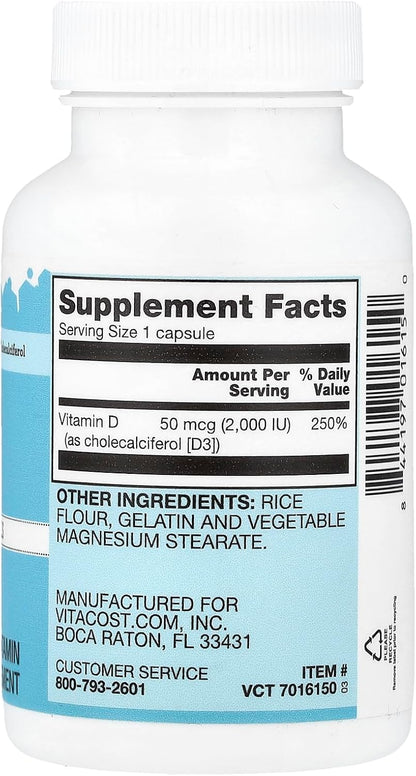 Vitacost Vitamin D3, 50 mcg (2000 IU), 200 Capsules