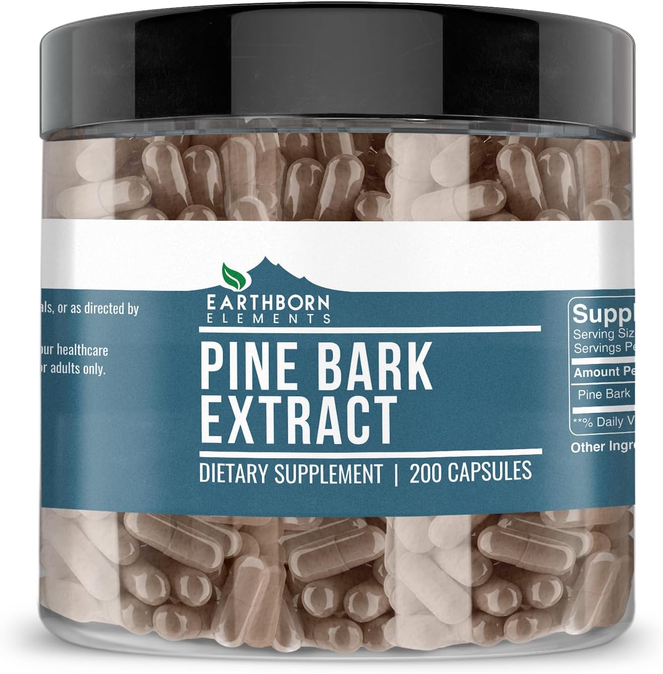 Earthborn Elements Pine Bark Extract, 200 Capsules, Pure and Undiluted, No Additives - görsel 1