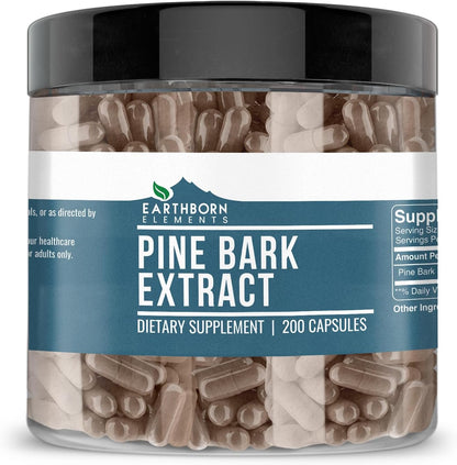 Earthborn Elements Pine Bark Extract, 200 Capsules, Pure and Undiluted, No Additives