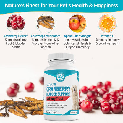 Wanderfound Pets Ultimate Cranberry Bladder UTI Support Supplement for Dogs - Bacon & Liver Flavour - 90 Chewable Tablets