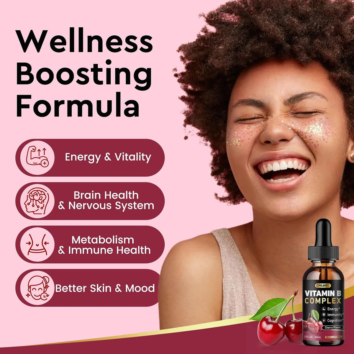 CFILIHTC Vitamin B Complex Liquid Drops – Methylated B12, Biotin, Cherry Flavour - görsel 3