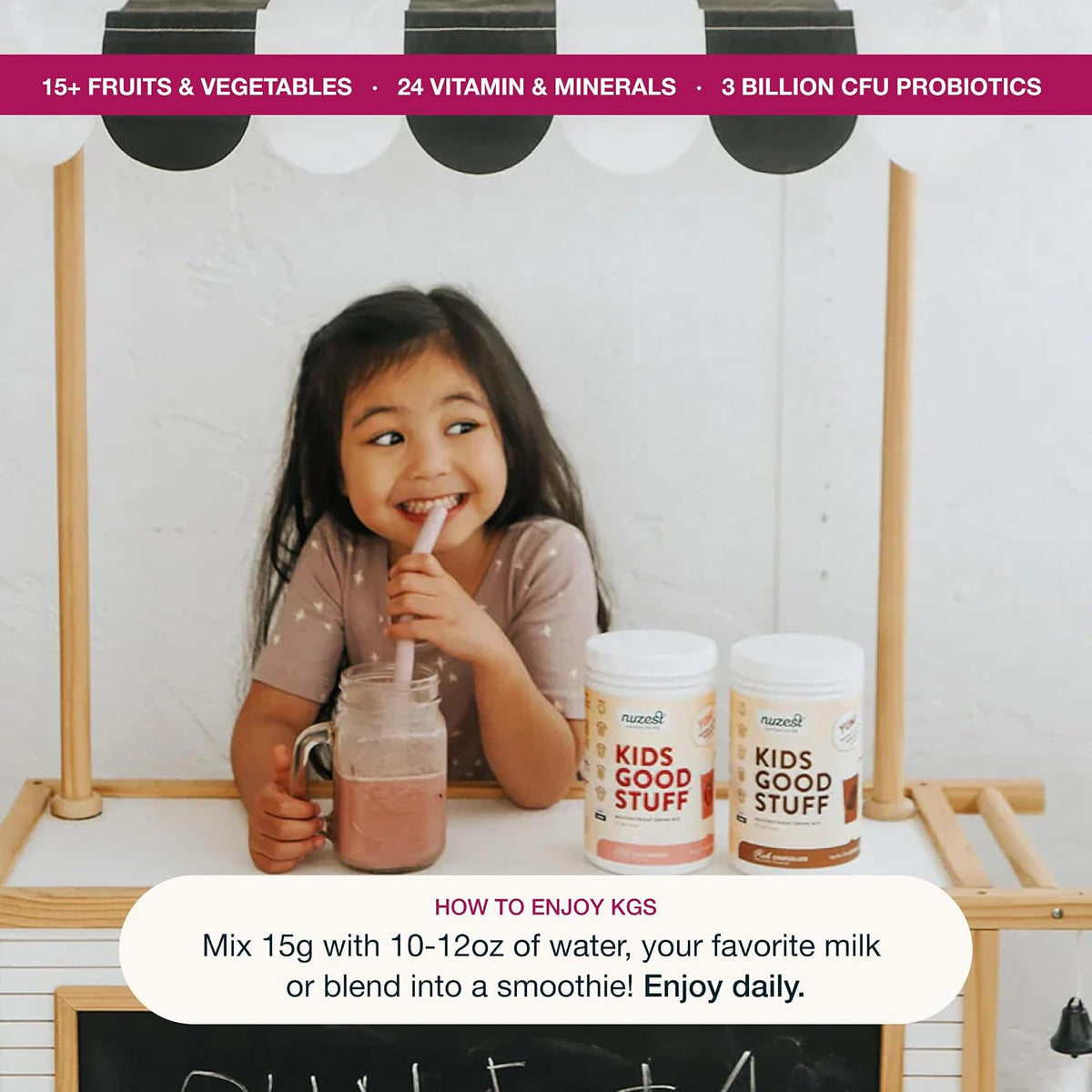 Nuzest Kids Good Stuff Vegan Smoothie Mix – Wild Strawberry – Multivitamin Supplement (225g) - görsel 6
