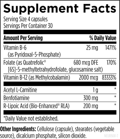 Designs for Health NeuroRenew - Nerve Support Formula with Active B Vitamins, Acetyl L-Carnitine, R-Lipoic Acid - 120 Capsules