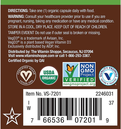Vitamin D3 50 mcg (2,000 IU) - Whole Food Vitamin D - 60 Organic Capsules by plnt