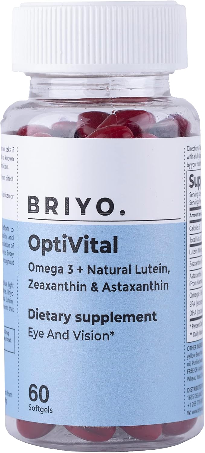 Briyo OptiVital Eye Health Supplement – Natural Lutein, Zeaxanthin, Astaxanthin & Omega-3 – 60 Capsules - görsel 1
