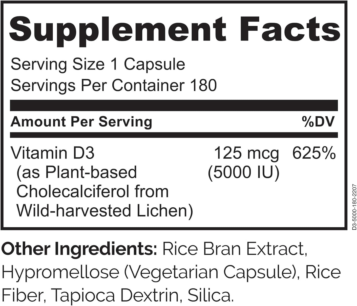 NATURELO Vitamin D - 5000 IU - Plant Based from Lichen - Natural D3 Supplement - Vegan - Non-GMO - Gluten-free - 180 Capsules - görsel 3