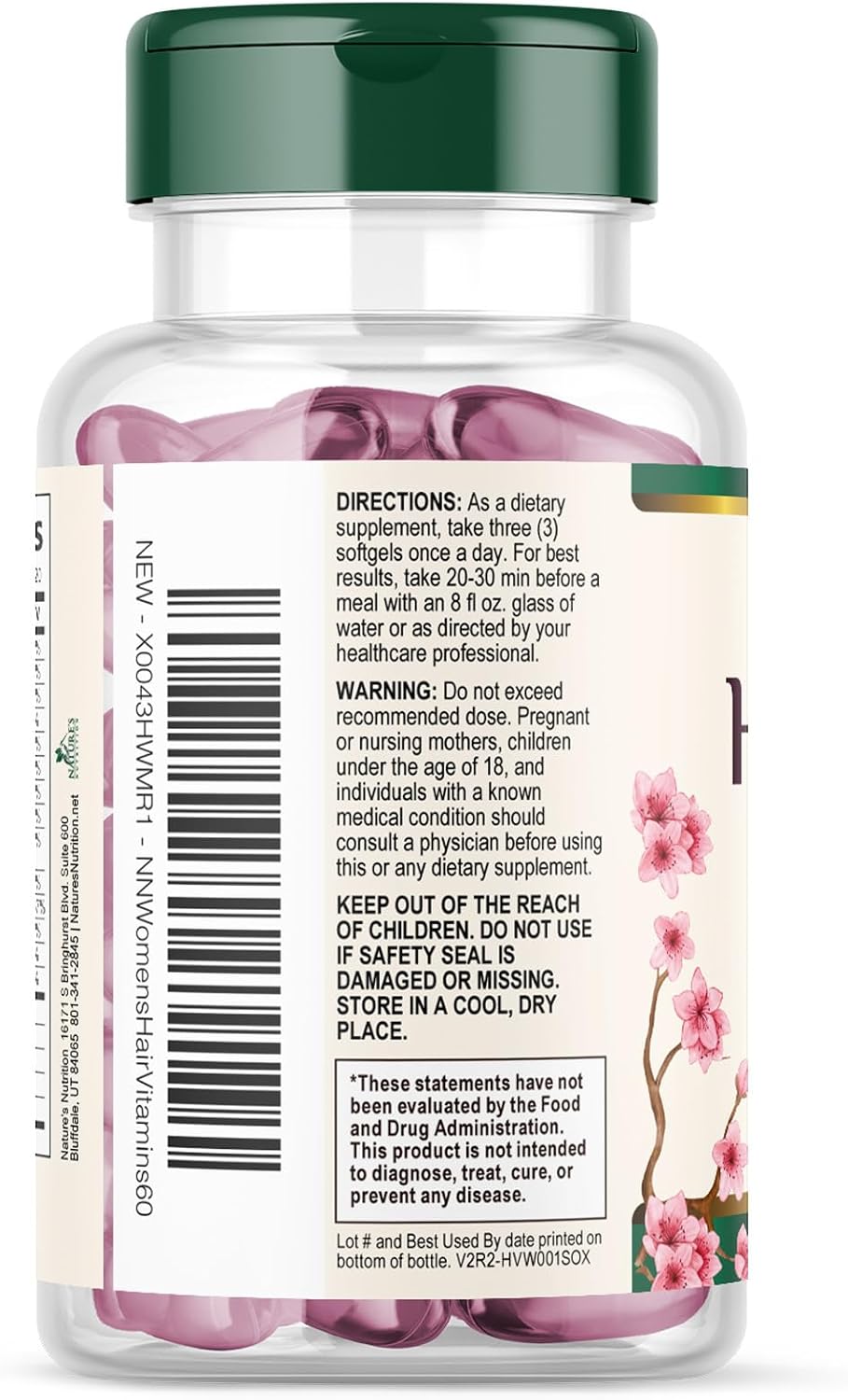 Nature's Nutrition Hair, Skin and Nails Vitamins - Biotin 5000mcg with Collagen, Argan Oil & Hyaluronic Acid - 60 Soft gel capsules - görsel 8