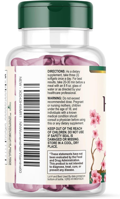 Nature's Nutrition Hair, Skin and Nails Vitamins - Biotin 5000mcg with Collagen, Argan Oil & Hyaluronic Acid - 60 Soft gel capsules