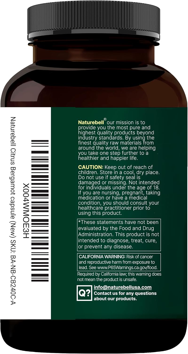 NatureBell Citrus Bergamot – Real Fruit Extract with Polyphenolic Flavanones – 240 Vegetarian Capsules - görsel 8