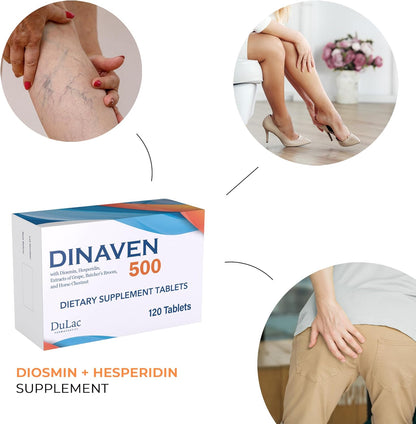 Dulac Dinaven 500, Micronised Diosmin Hesperidin Dietary Supplement, 120 Tablets