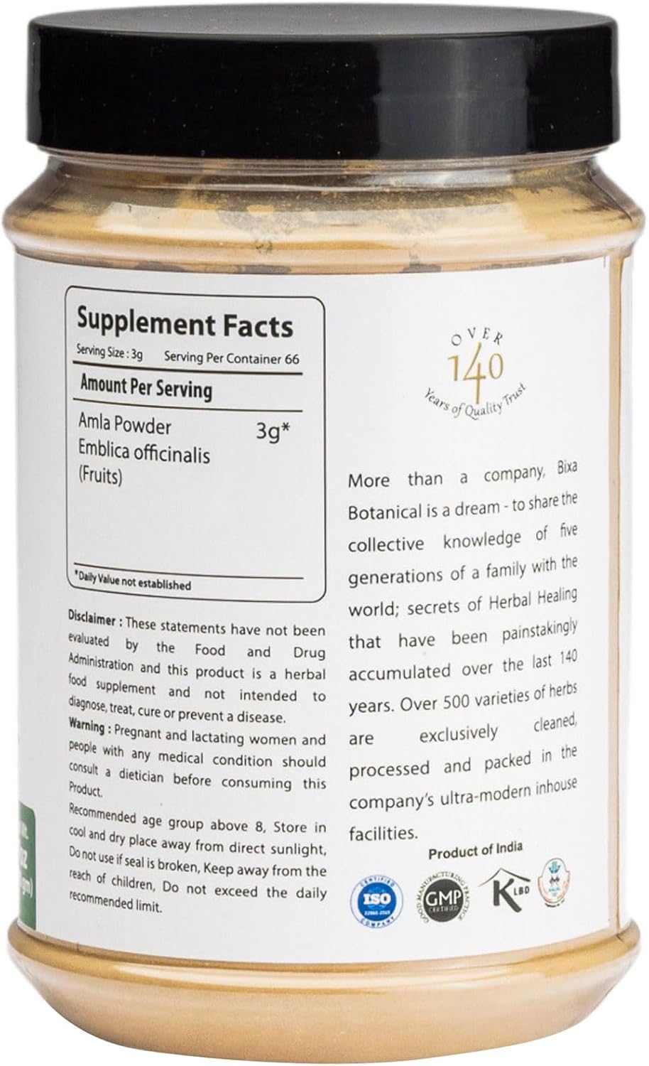 bixa BOTANICAL Amalaki Amla Berries Powder - Indian Gooseberry - Rich in Natural Vitamin C - Non-GMO - Gluten-free - 200g (7 oz) - görsel 2