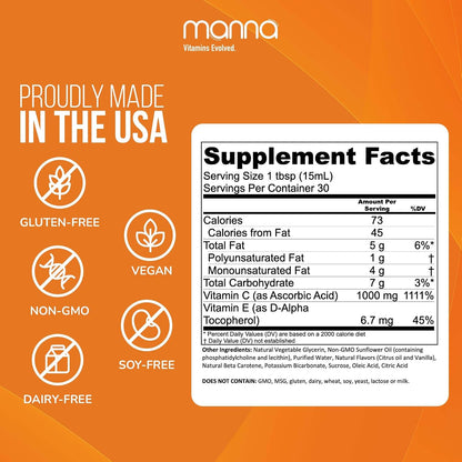 Manna Vitamins Evolved Liposomal Vitamin C – High Absorption Liquid, 1000mg, 30 Servings