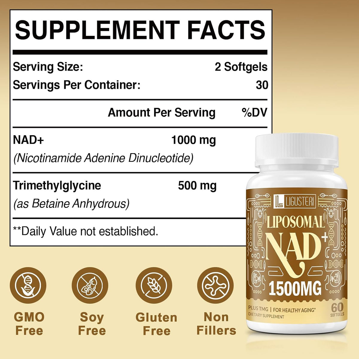 LIGUSTERI 1500 mg Liposomal NAD+ with TMG, 98%+ Absorption, 60 Softgels - görsel 2