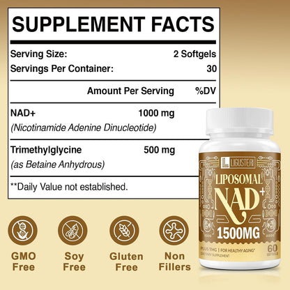 LIGUSTERI 1500 mg Liposomal NAD+ with TMG, 98%+ Absorption, 60 Softgels