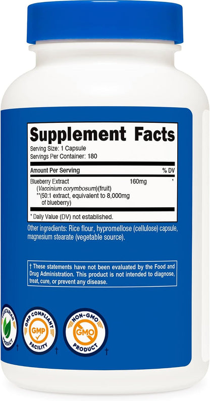 Nutricost Blueberry Extract - 160mg 50:1 Concentrate, 180 Capsules