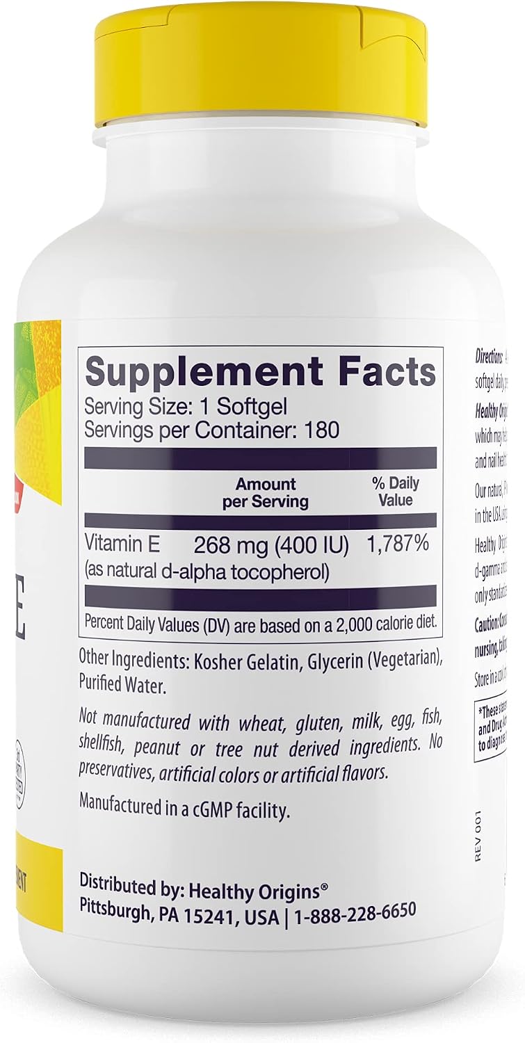 Healthy Origins Vitamin E 400 IU - 180 Liquid Softgels with Natural Mixed Tocopherols - görsel 3