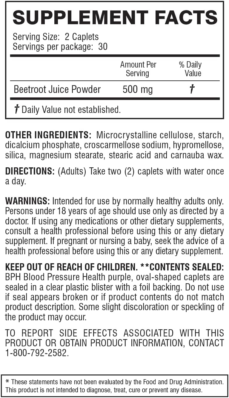 BPH Blood Pressure Health Maintenance Dietary Supplement Caplets - Beetroot, 60 Count - görsel 3