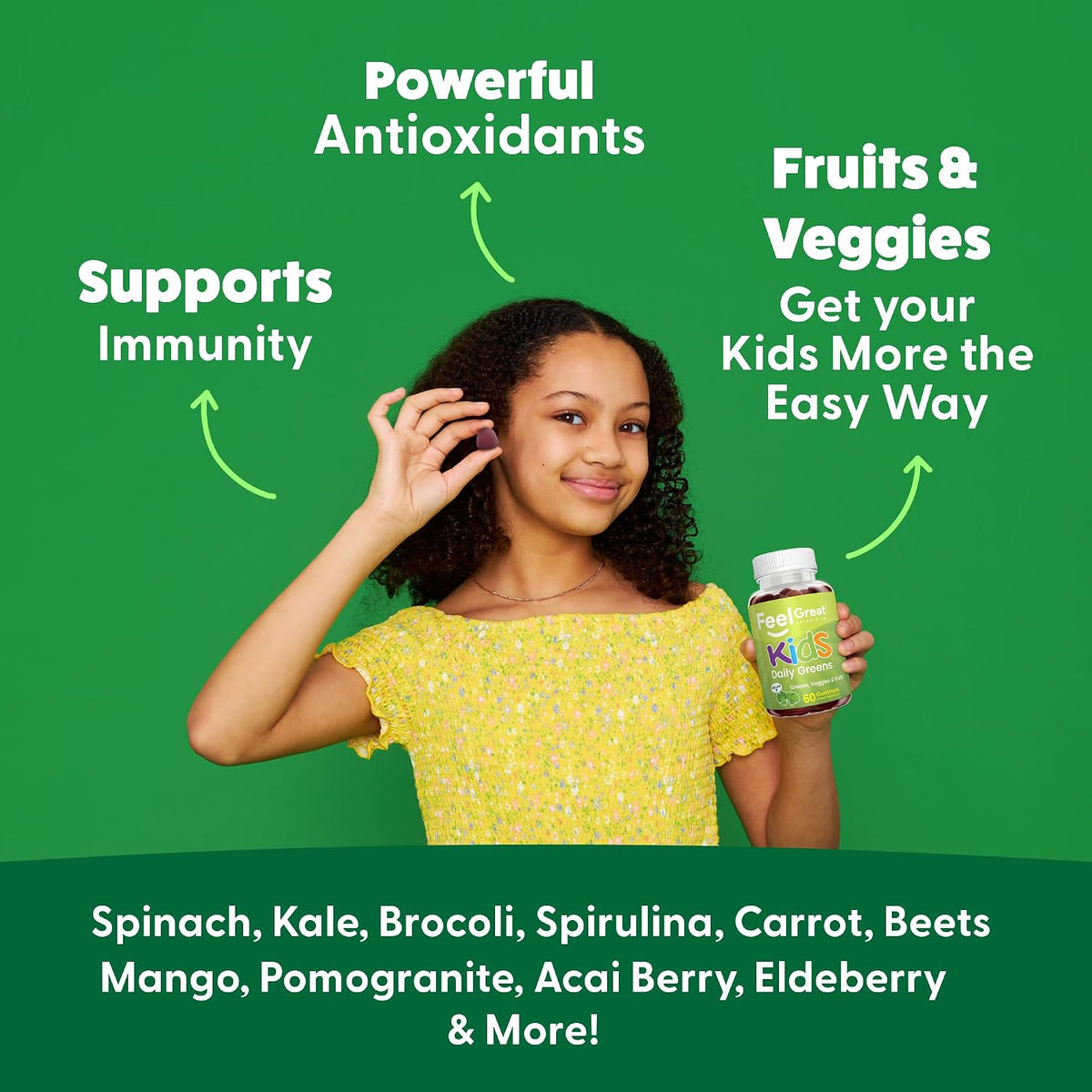 Feel Great Super Green Gummies for Kids – Vegan Fruit and Vegetable Gummy Multivitamin, 60 Count - görsel 7