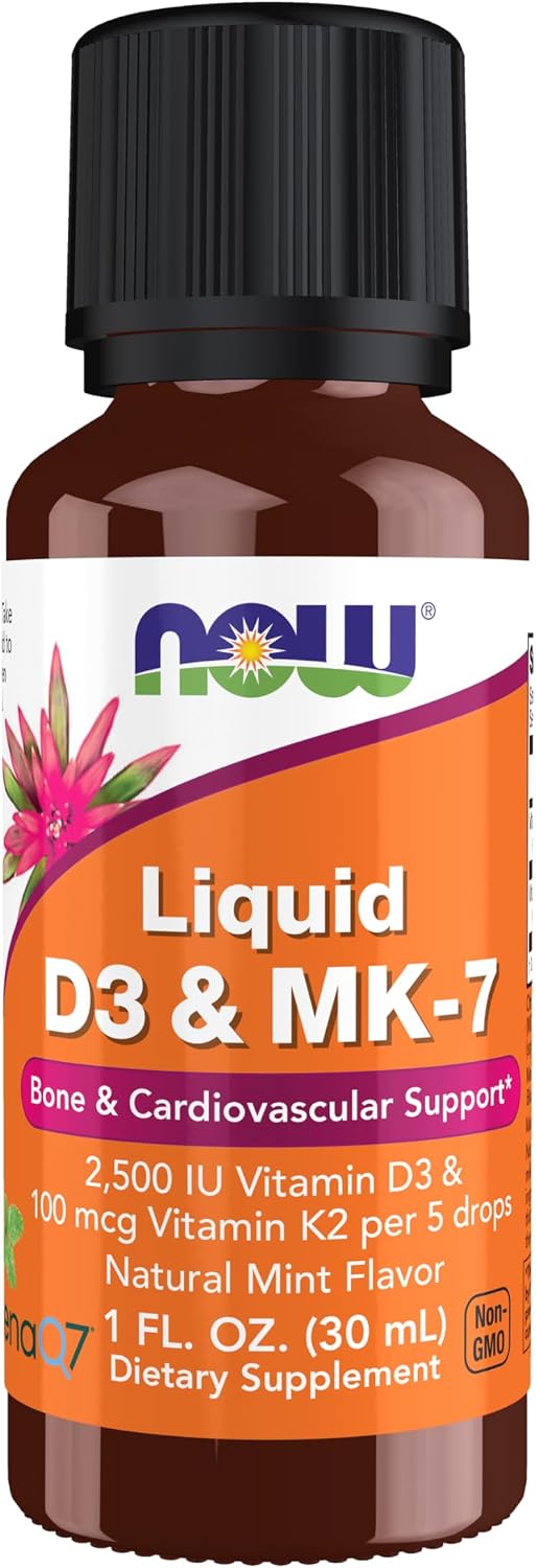 NOW Foods Liquid D-3 & MK-7, 2500 IU Vitamin D3 & 100 mcg Vitamin K2, 1 oz - görsel 1
