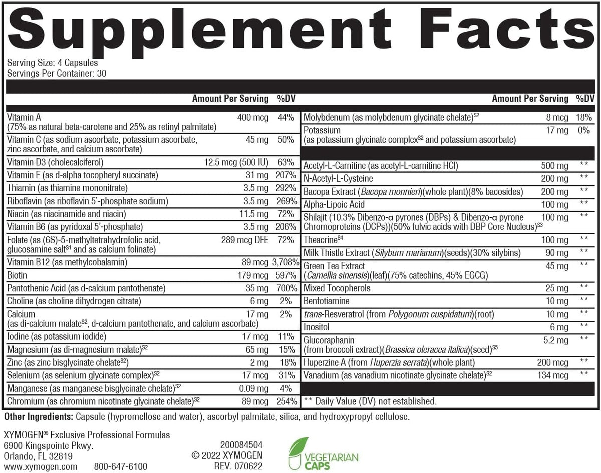 XYMOGEN ActivNutrients Performance - Multivitamin & Multimineral Formula - Energy, Immune & Wellness Support - Active B Vitamins & Chelated Minerals - Vegetarian, Non-GM & Gluten-Free - 120 Capsules - görsel 2